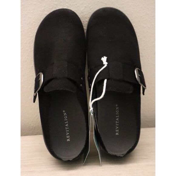 Revitalign A641021 Women's Sz 12D Black Solaire Orthotic Canvas Buckle Mules - Picture 2 of 13